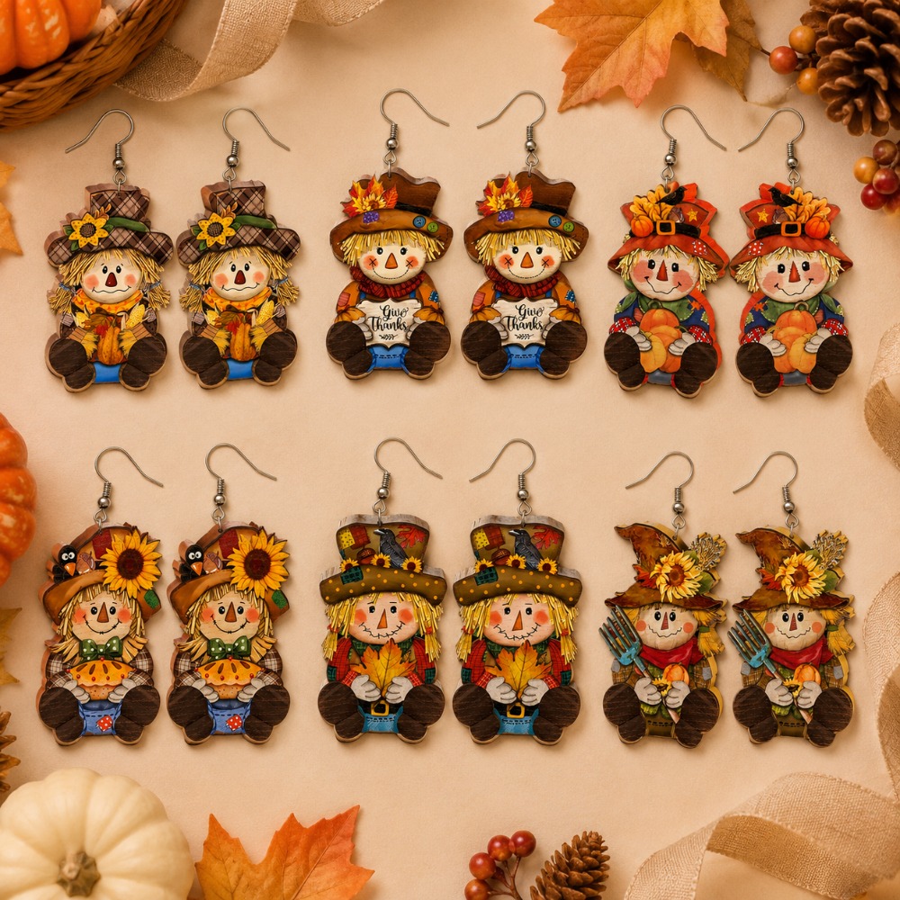TEMU 12pcs/6-pair Women's Acrylic Dangle Earring Set, Rustic Autumn Farmer Earrings, Thanksgiving Holiday Jewelry, Farmhouse Fall Party Accessories,