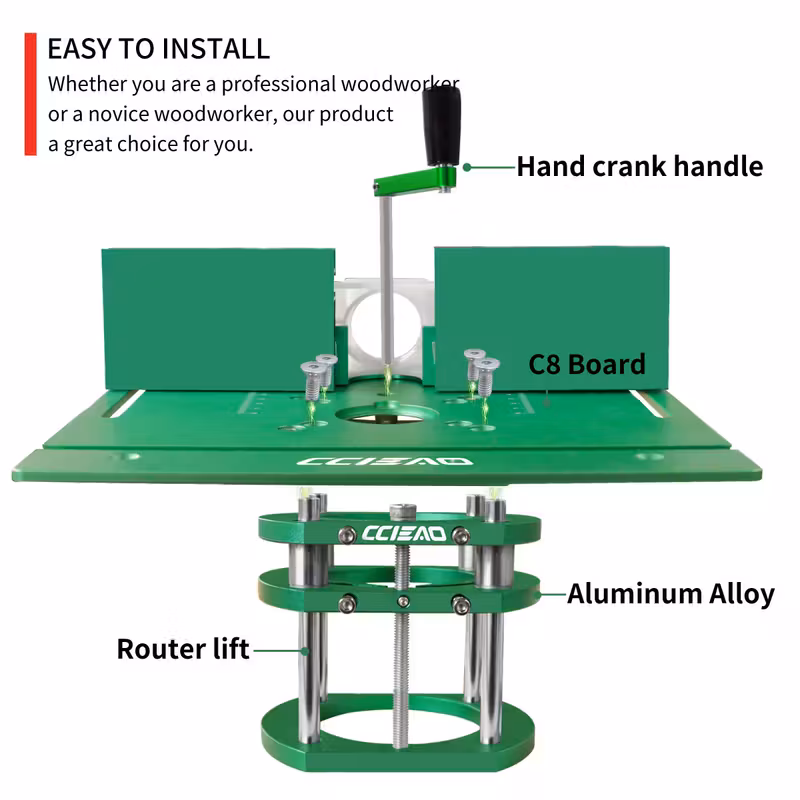 适用于65毫米直径马达的木工翻转板和铣床升降套件 - 铝合金铣床嵌入板带斜角量规和护板 - 工作台修边木工辅助工具 商品详情 7