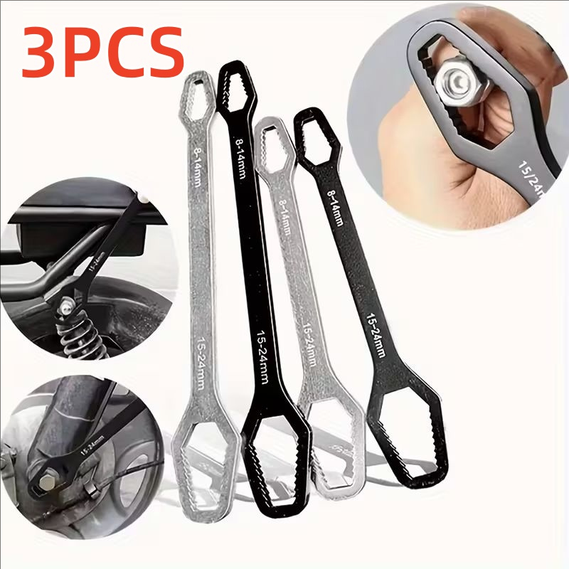 TEMU 3pcs Multi-functional Black Self-gripping Double-headed Wrench, With A Thickness Of 5mm And A Wrench Size Range Of 3-17mm, Manual Heavy-duty