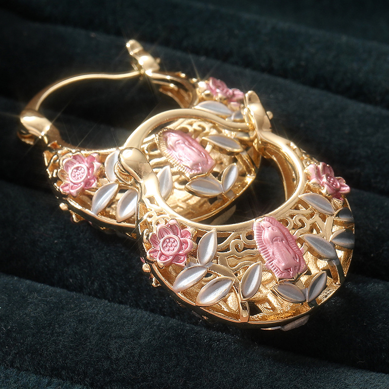 Vintage Boho Copper Hoop Earrings, Floral & Leaf Patterns, Ramadan Wedding Gift