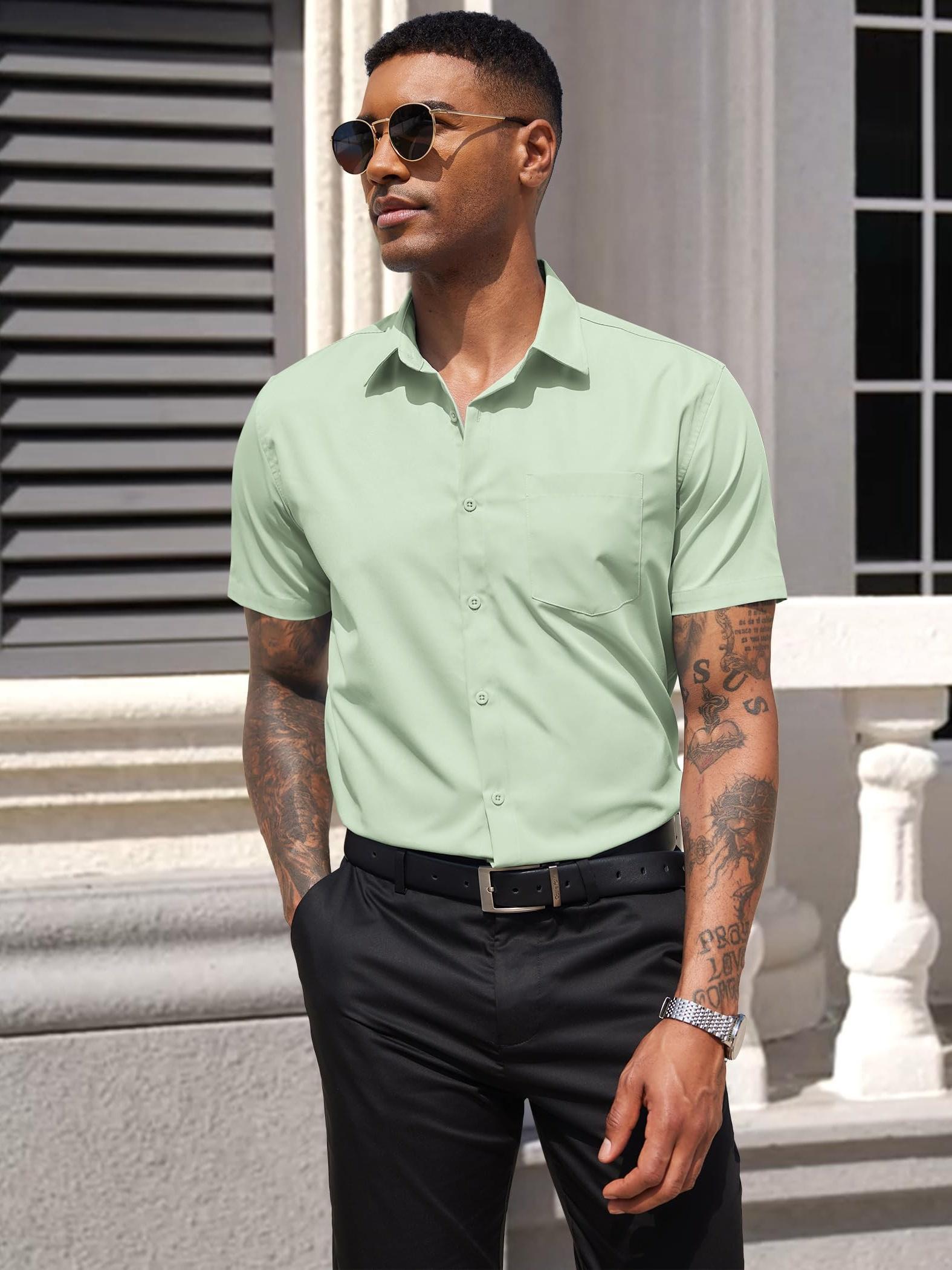 mens short sleeve dress shirt 100 polyester solid - Temu