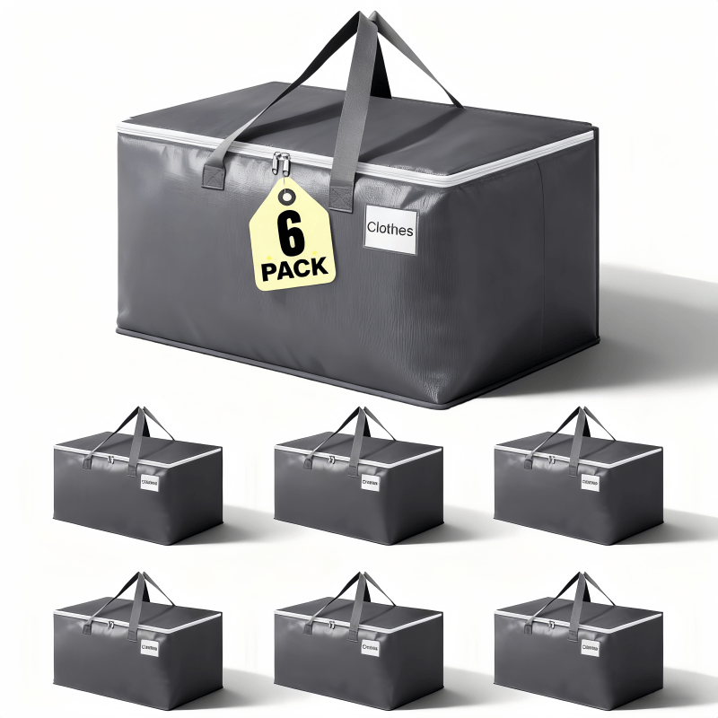 TEMU 6 Pack Heavy-duty Collapsible Moving Bags With Strong Zippers & Reinforced Handles - Extra Large 93l (93 ) Pe Storage Boxes, Large Moving