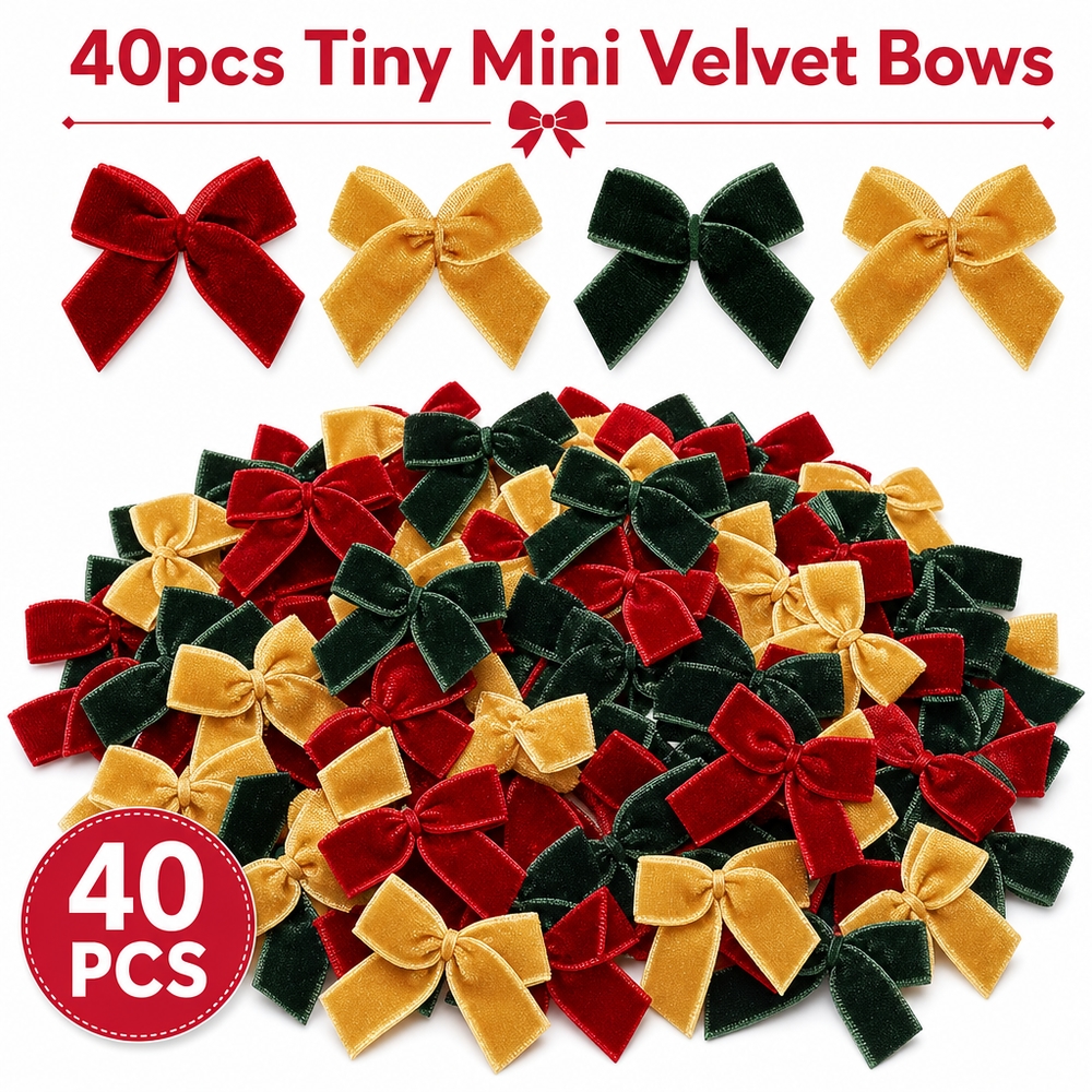 TEMU Lot de 40 mini nœuds en velours de 2,5 cm (1 pouce) en couleurs assorties, petits nœuds de ruban pour ordinateur portable, scrapbooking,