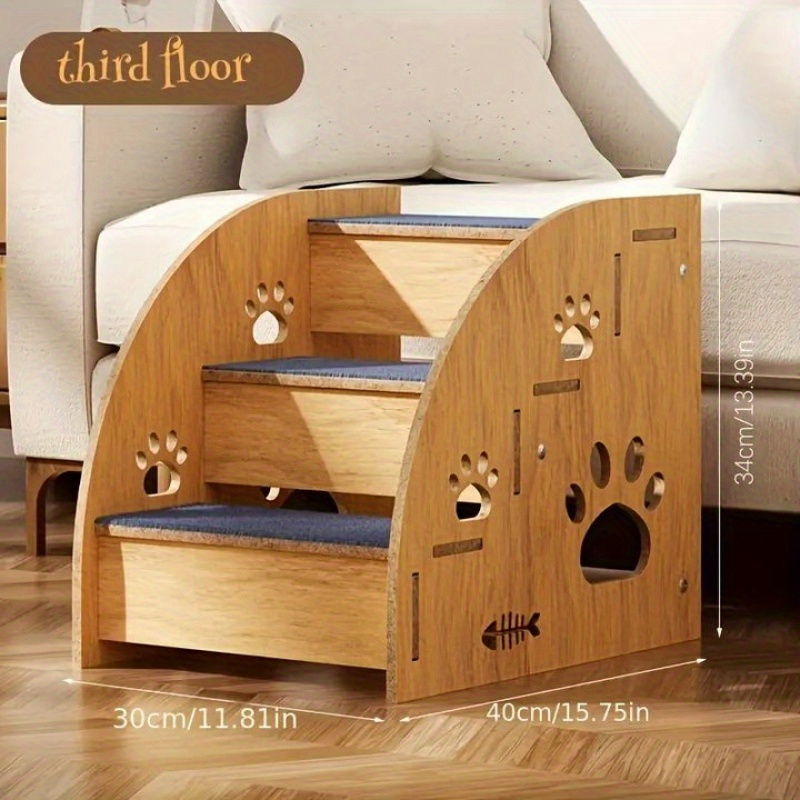 

3-tier Wooden Dog Stairs - Non-slip Pet Steps For High Beds & Sofas, Ideal For Small To Medium Dogs And Cats, Storey