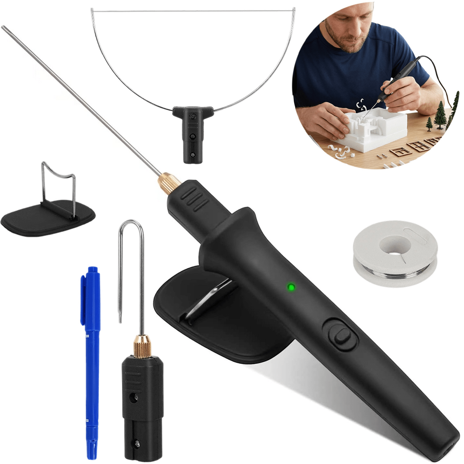 Diy Craft Foam Trimming Tool With Multi Cutting Heads, Matching 10m Cutting Wire And Storage Holder For Handmade Model Production