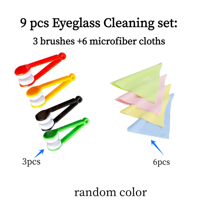 TEMU 9pcs Eyeglass Cleaning Brush Set (3 Brushes   6 Cloths) - Random Color,fashionable Portable Eyeglass Wiping Kit For Home, Office & Travel |