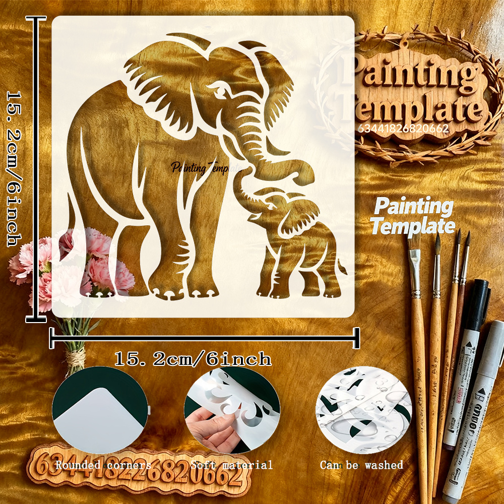 A 6x6-inch Cartoon Drawing Template Featuring A Elephant, Designed With A Forest Wildlife Theme. A Tender Between In A Graffiti Style