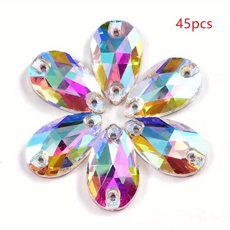 TEMU 45pcs 0.39x0.70-inch Random Colorful Teardrop Shaped Acrylic Flat Shoulder Straps With 2 Holes For Sewing Rhinestones, Suitable For Wedding
