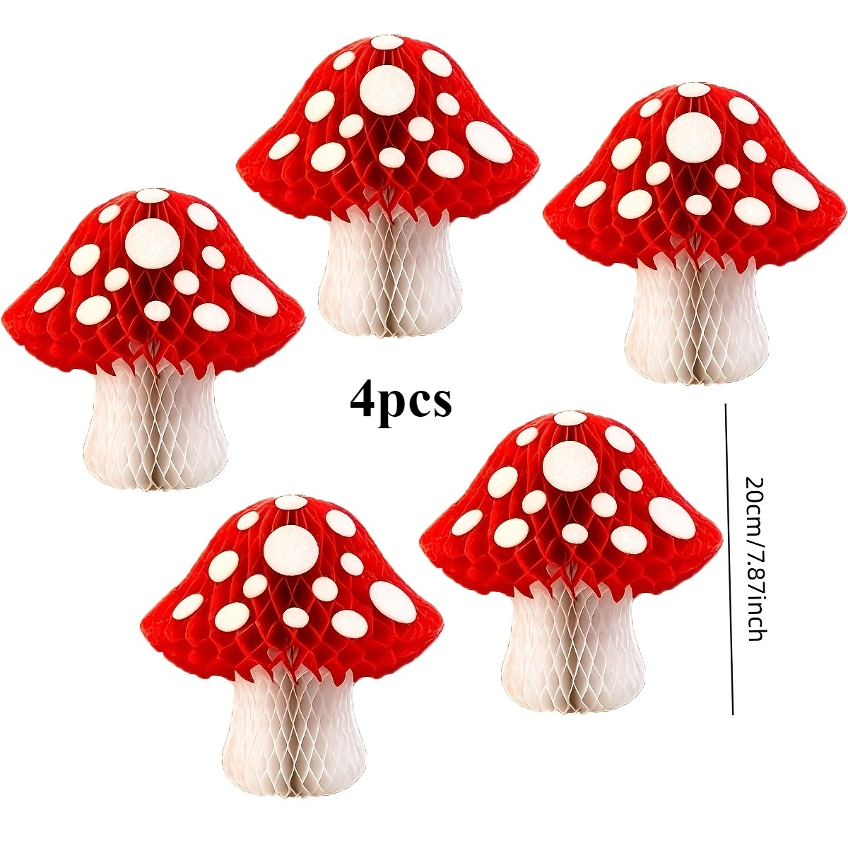 TEMU 4er-Set Pilz-Waben Dekoration, pilzförmige Papierblumen-Pom-Pom Dekoration, geeignet für Dschungel- Themenparty, 3D Pilz-Waben Mittelstück,