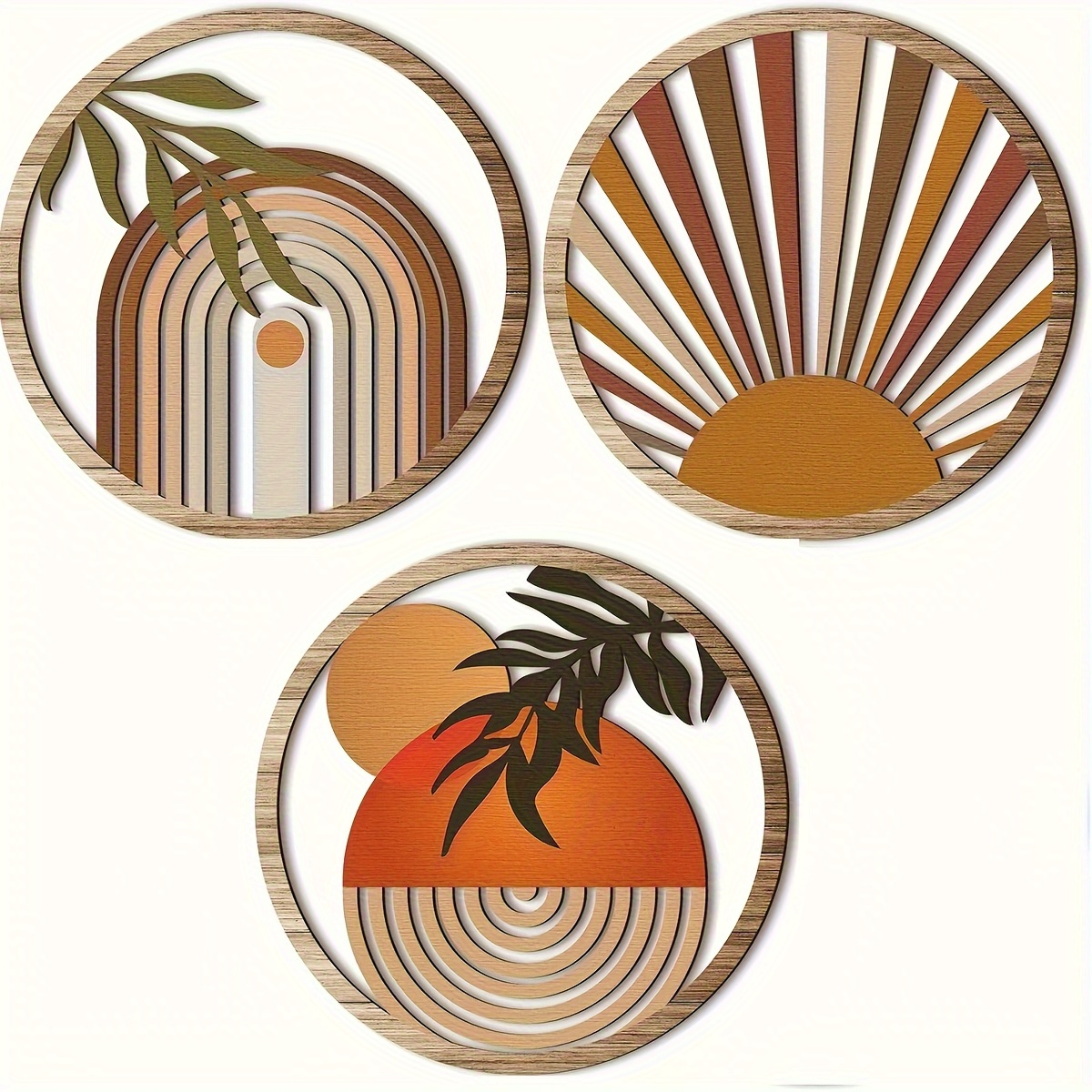 TEMU Ensemble de 3 décorations murales en bois de style bohème, adaptées pour les salons, et les patios, tentures murales rustiques, un cadeau de