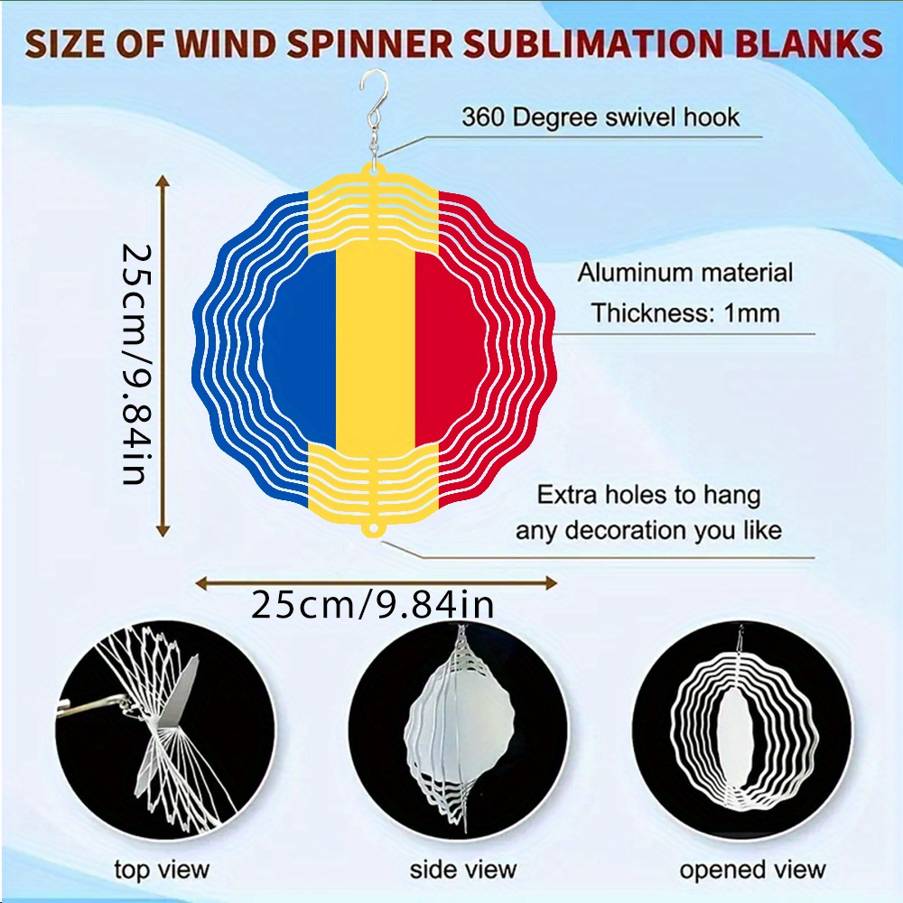 TEMU 2d Printed Design, 1pc The Romania Flag Pattern, Metal Wind Chime, 360° Infinite Rotation Hook, Double-sided Printing, No Electricity Required,