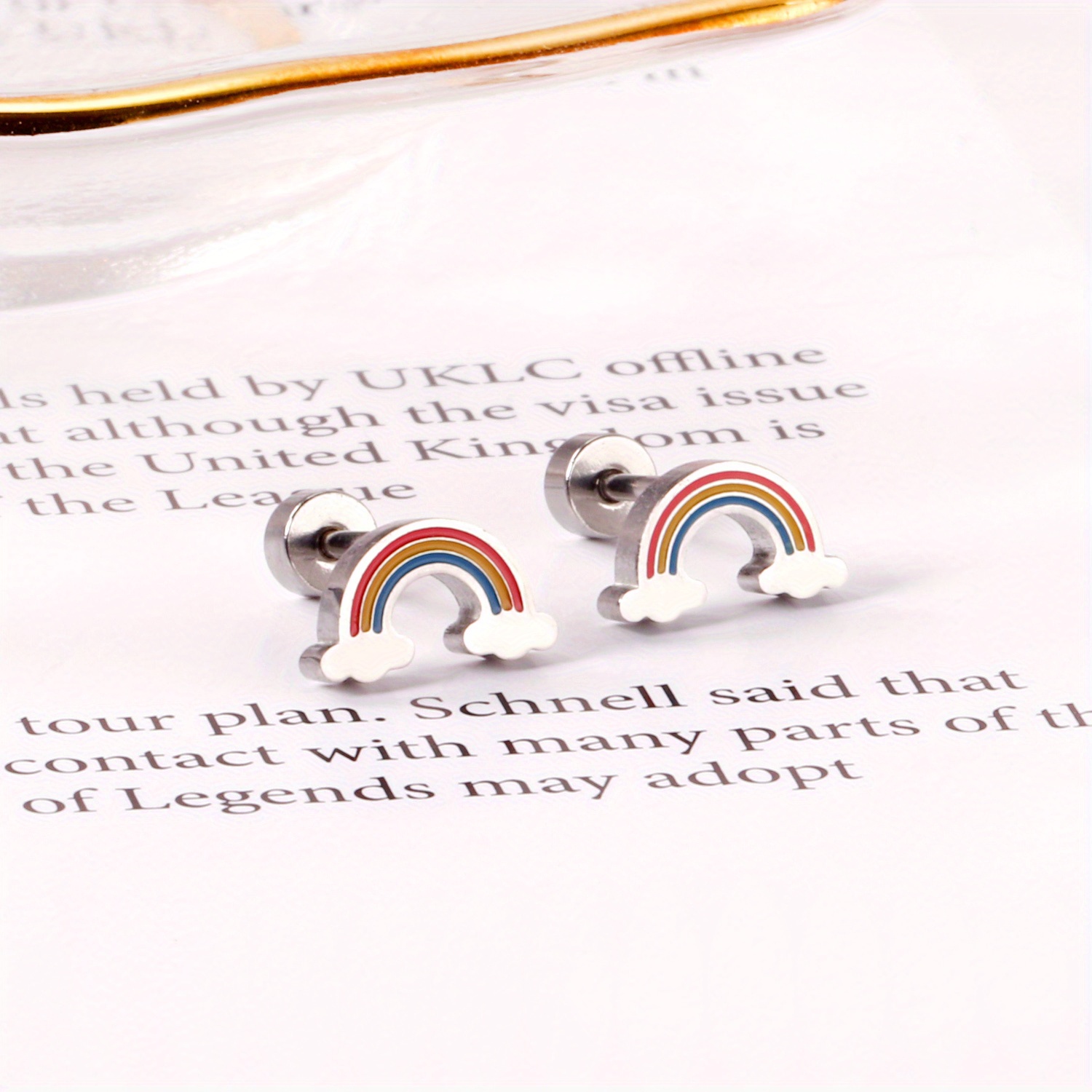 Rainbow Cloud Stainless Steel Stud Earrings, Colorful Golden Toned