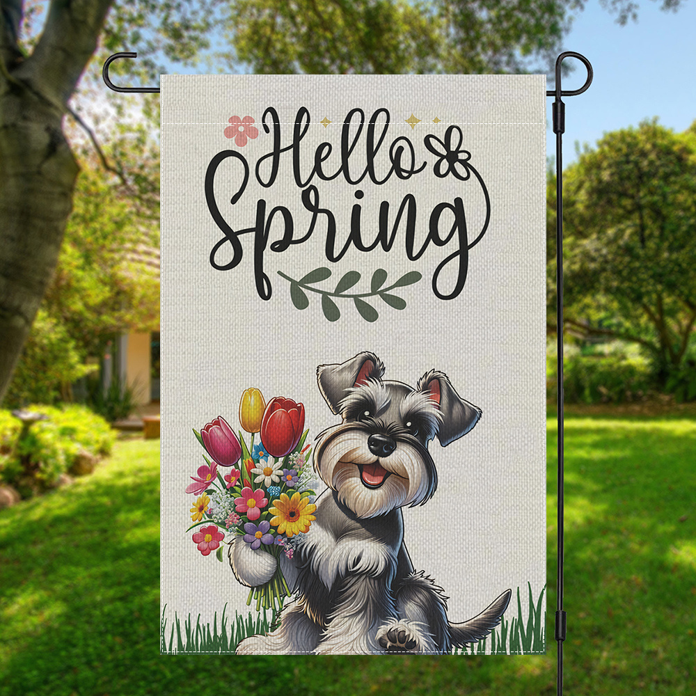 

1pc "" Schnauzer With Flowers Garden Flag - Double-sided, Polyester, 12x18in - Outdoor Home & Yard Decor, No Flagpole Required