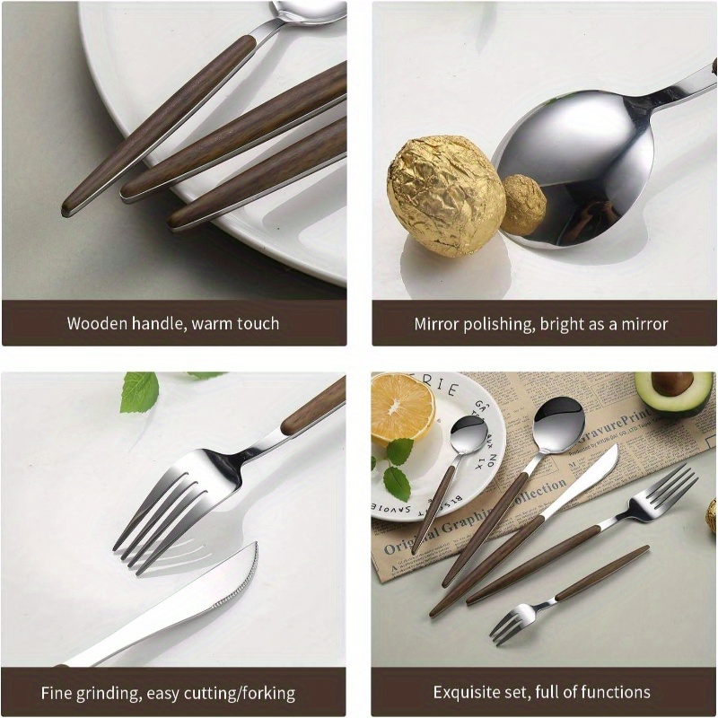 silverware set, 20pcs brown silicone handle stainless steel flatware set, service 4, cutlery set home kitchen and restaurant,   polished, kitchen utensils, dining essentials, elegant cutlery, stylish flatware,   silverware, premium flatware, flatware collection, complete silverware, home cooks,     Product details 6
