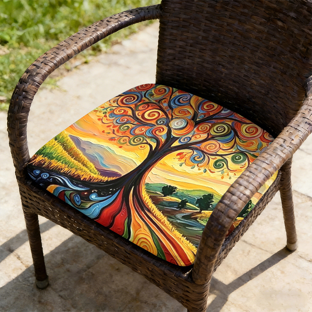 1pc Spiral Flower Tree Pattern Courtyard Chair Seat Cushion, Indoor And Outdoor Seat Cushions, Back Cushions, Size 19.7*17.7*1.57inch, Suitable for Garden Chairs, Office Chairs And Floor Seats. Soft And Comfortable
