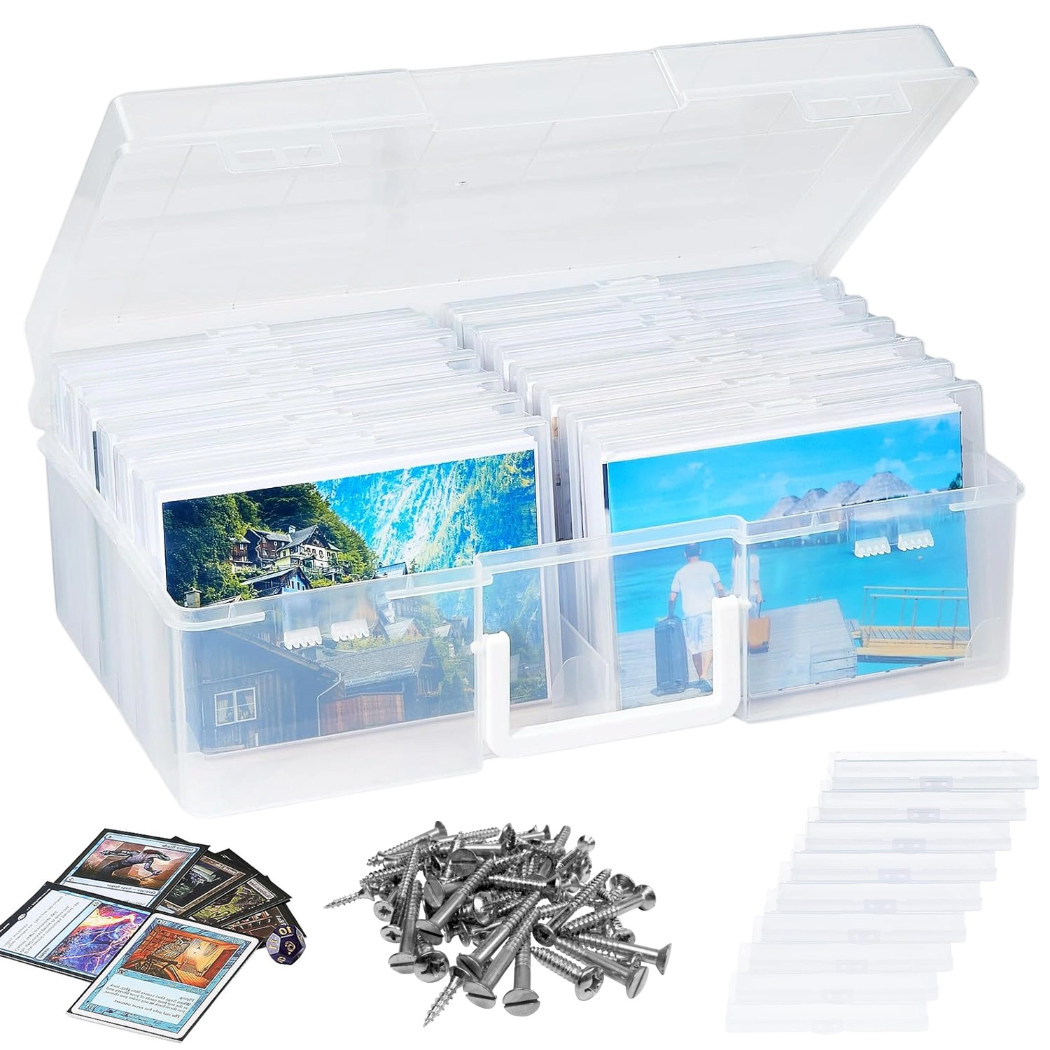 17pcs Clear Plastic Card Storage Boxes With Secure Clasp Lids - Stackable Organizer Suitable For Collecting And Storage Needs