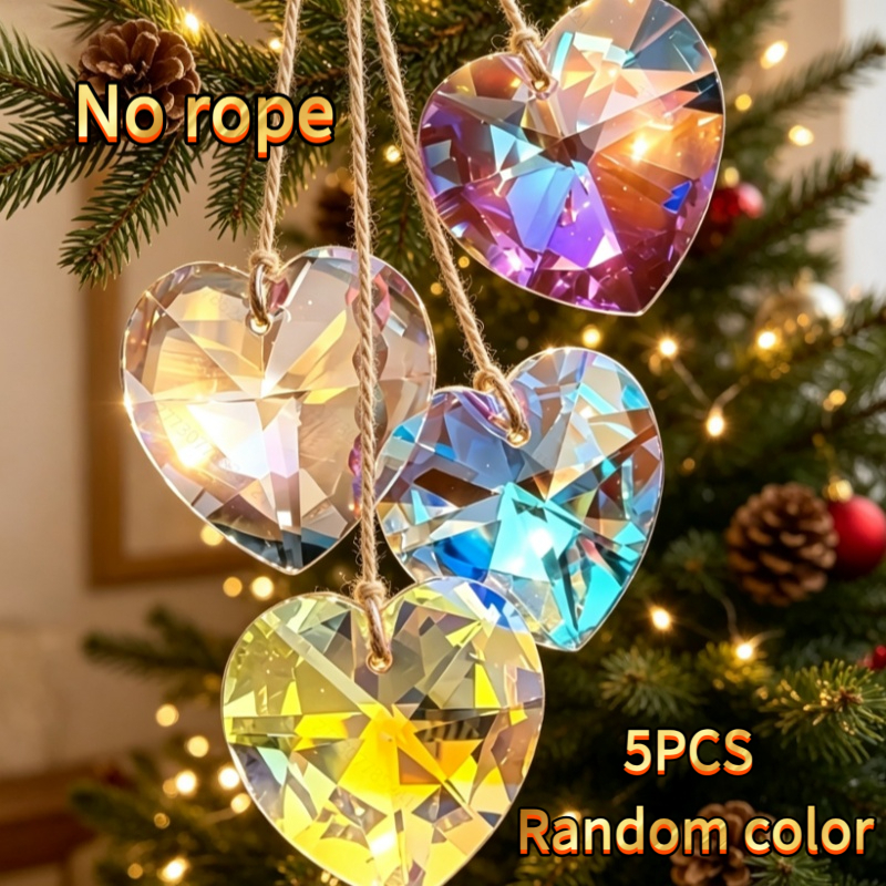 TEMU 5pcs Love Pendant Decoration- Random Colors, Made Of Glass Material, Crystal Decorative Suncatcher, Prisms Will Decorate Your Windows, Christmas