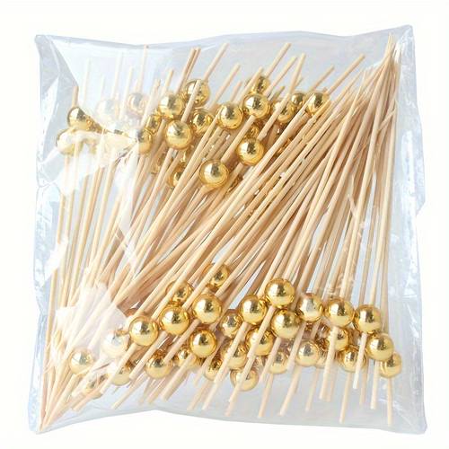 200 st/150 st/120 st/50 st/30 st gouden parel haanstaart fruitspiesjes - elegante spiesjes voor fruit, taart, snacks en voorgerechten - keuze voor verjaardags-, afstudeer-, - en feestdagdecoraties