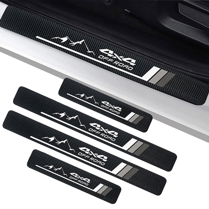 Image of 4pcs Door Sill Protector, Carbon Fiber Style Pu Leather Threshold Protection, Door Entry Guard Sill Protector Fit For 4x4 Off Road Sticker Decoration