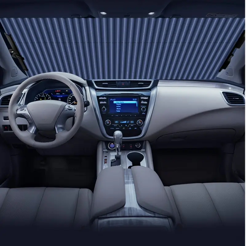 1pc automatic retractable windshield sun protection with uv protection can shading heat insulation suitable for vehicle windshields details 4