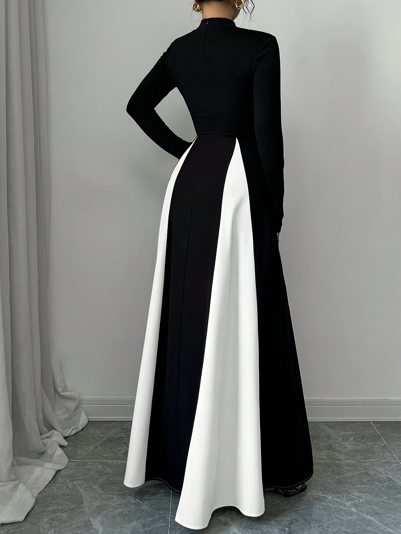 black and white semi formal dresses Zapakasa Women Simple Black and White Satin Midi Formal Dress Sheath  Patchwork Semi-Formal Dress main image 0