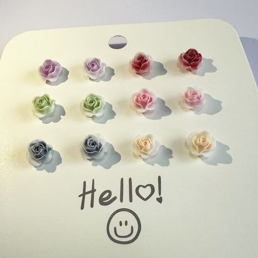 12pcs Rose Flower Resin Earrings Set Plastic Post Ear Studs For Sensitive Ears