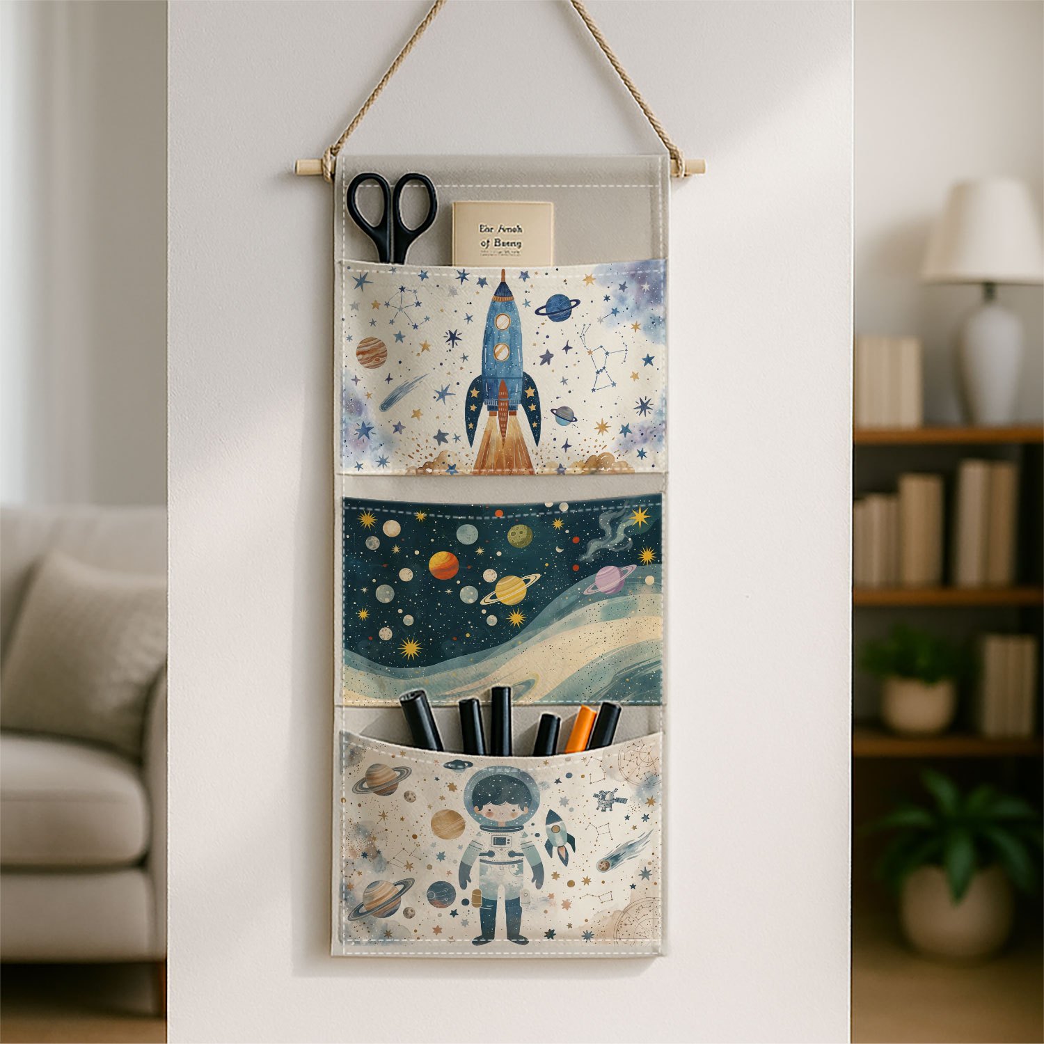 TEMU 1 pièce Organisateur de rangement mural moderne ciel - étoiles galaxie bleu onirique, organisateur suspendu en tissu multicouche, convient pour