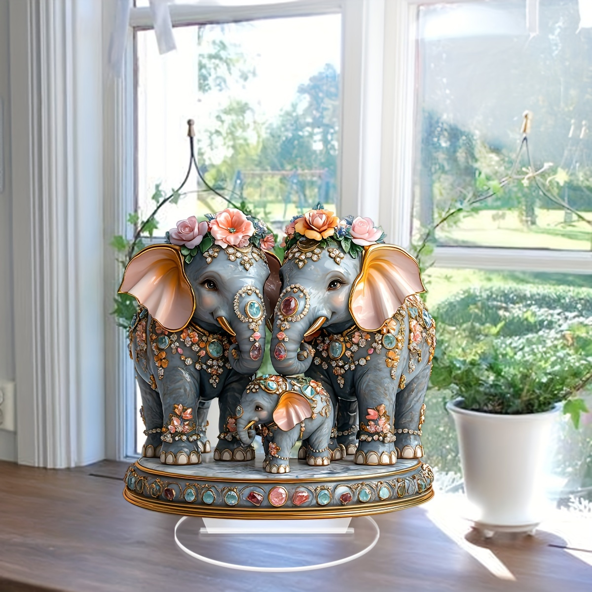 

1 2d Bohemian Style Acrylic Elephant Home Decor With Stand, Desktop Art Decoration Sign, Office/coffee Shop Display, Home Window Decoration, Perfect Birthday, Housewarming, Christmas Gift