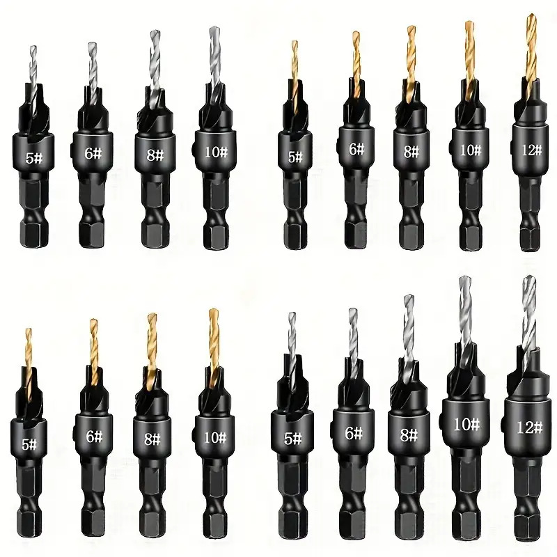 high quality versatile hex shank premium woodworking countersink drill bit set   with sizes 5 6 8 10 12 and included l wrench