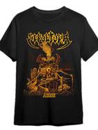 grafik-t-shirt für männer - stammeskunst mit flammen & schädeln, schwarzes & goldenes heavy-metal-bandshirt, reguläre passform, maschinenwaschbar