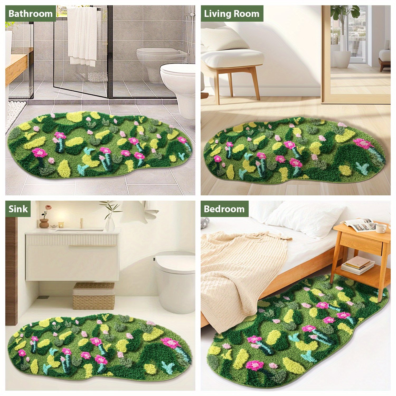   bathroom rugs bath mat non slip ultra soft absorbent aesthetic decor shaggy tufted flower long bath rugs for bathroom floor shower   washable dry Product details 1