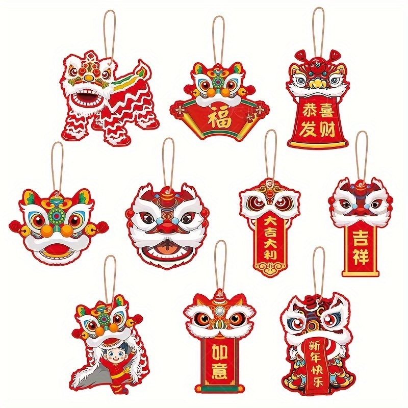 

20pcs Vibrant Chinese New Year Decor Set - Traditional Lion Zodiac Wooden Hanging Ornaments With "fu" For & - & Anniversary Celebration Decorations, Includes Rope, New Years Decorations