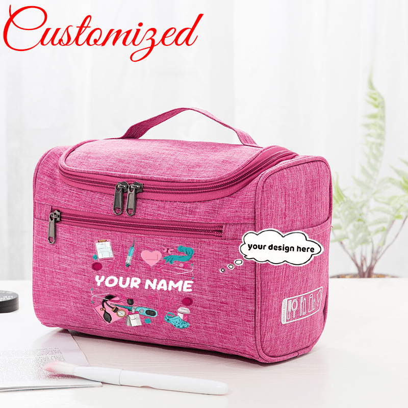 TEMU Custom Name Fashion Easy Portable Toiletry Bag, Custom Nurse Style Women's Large Capacity Double Zipper Handbag, Used, Lightweight, Suitable For