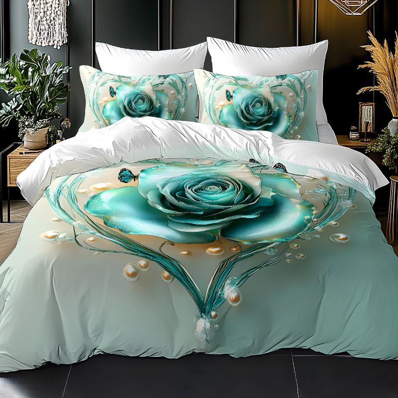 TEMU 2/3pcs 2d Flat Cold Rose Flower Series, Cute Romantic Abstract Pattern Bedding. Brushed Digital Printing, No Filler Fabric, Wrinkle-free