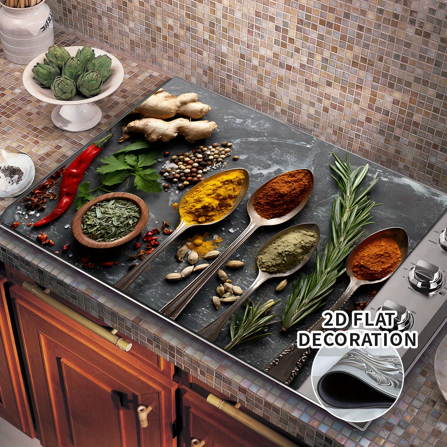 TEMU 1pc Compatible For Electric Stoves Decorative Stove Top Cover With Rack & Utensil Holder - Space-saving Stove Lid Cover, Installation, Fit For