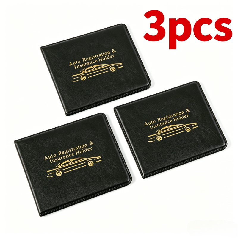 TEMU 3pcs Heavy-duty Black Vehicle Insurance Registration Certificate Holders, Suitable For Car Document Sorting And Storage Tools, Compatible With