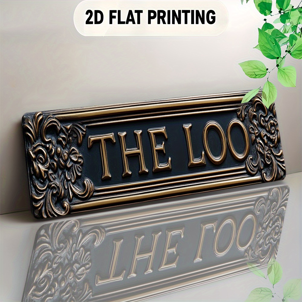 TEMU 2d Flat, The Loo Aluminum Wall-mounted Restroom Sign - Elegant 2d Flat Metal Plaque Suitable For Bars, Offices, Libraries & Dining Rooms -