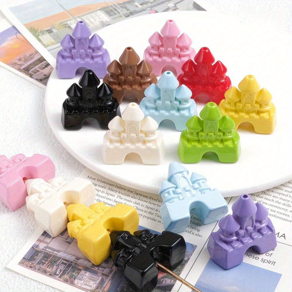 TEMU 10pcs New Acrylic Painted Castle Beads, Perfect For Diy Pen, Keychain, And Phone Chain Production
