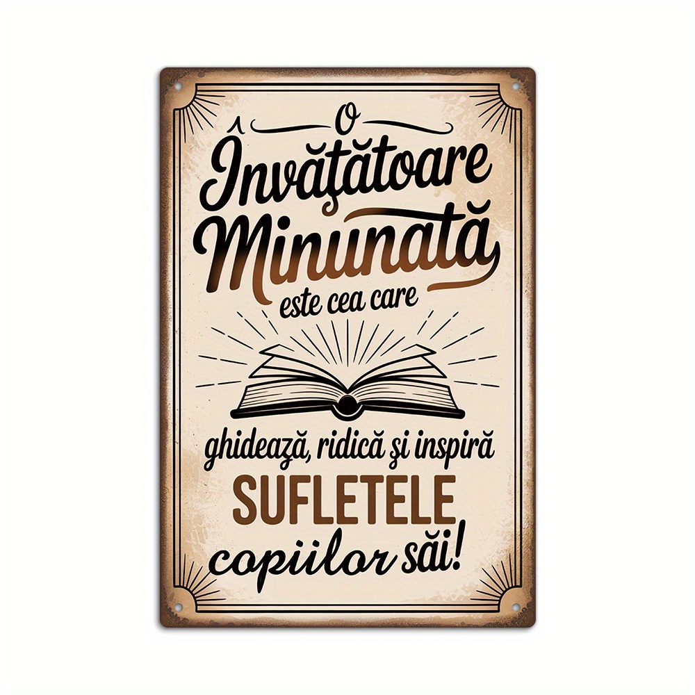 TEMU 2d Flat, 1pc, Romanian Vintage Metal Sign "a Wonderful Teacher Is 1 Who..." - Iron Retro Wall Art Featuring A Teacher Quote, Suitable For