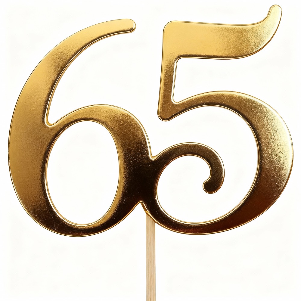 1pc Golden 65 Cake Topper Cake Decorating Supplies For Golden Anniversary 65th Birthday Cake Decor Husband Wife Golden -five Years Celebration,halloween, Christmas