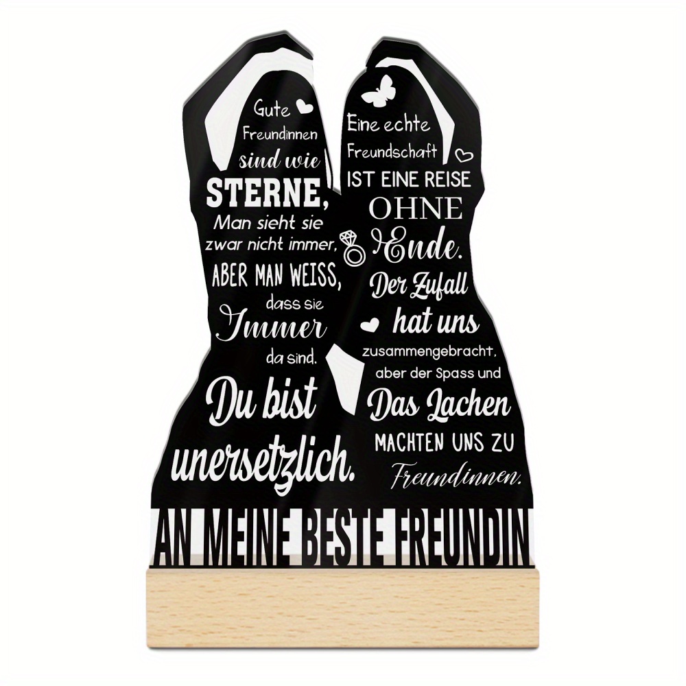 E-shop 【JIT】Putuo Decor 1pc German Acrylic Sign Wooden Base Table Decor, An Meine Beste Freundin Gute Freundinnen Sind Wie Sterne, Desktop Decoration