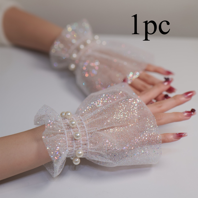 E-shop Pailletten-Perlen-Dekoration und Spitzen-Nagelkunst-Handschuhe, glänzende Hot-Stamping-Mesh-Nagelkunst-Foto-Fotografie-Falsche Manschetten für