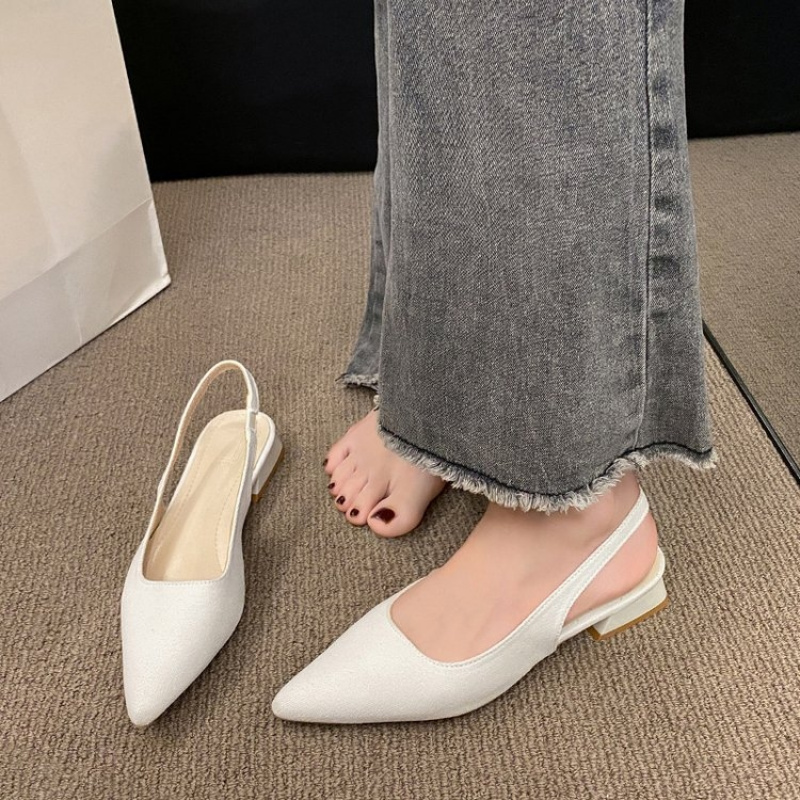 pointed toe flat shoes for women with rear lace up straps shallow mouth open back low heel mules french style commuting simple versatile back strap sandals women shoes