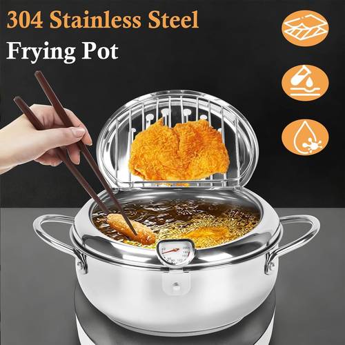 4l 4 2l stainless steel deep frying pot cooking tools frying pan fried chicken pot oil drip drainer rack with temperature controller thermometer