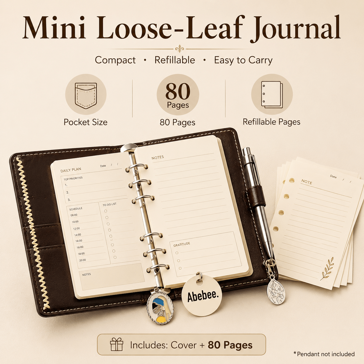 Image of Mini Pu Leather Binder Journal - Vintage Horizontal Ruled Notebook With Refillable Pages, Small Pocket Diary Suitable For Travel, School, Office, Planner, Diary For Notes, Plans, Gift For & Students