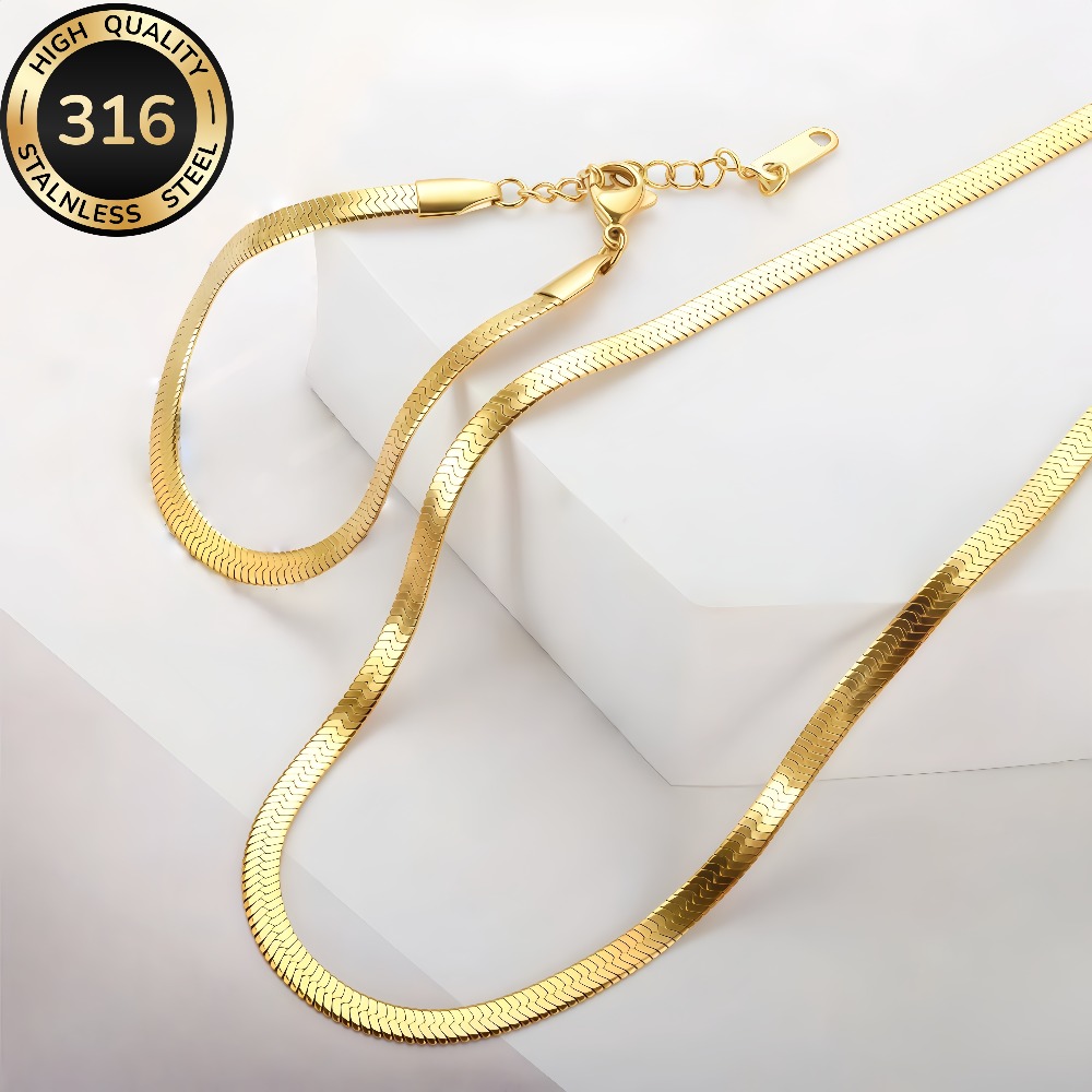 TEMU High-quality Hypoallergenic Stainless Steel Women's Choker & Bracelet Set, 18k Gold-plated Fade-resistant, Comfortable Versatile Elegant, Ideal