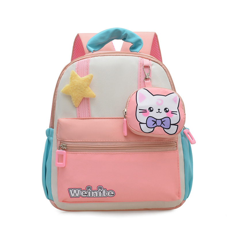 TEMU Cute Color-block Backpack, Adorable Cartoon Backpack, Student Single-shoulder Bag, Simple And Multifunctional School Backpack, Double-shoulder