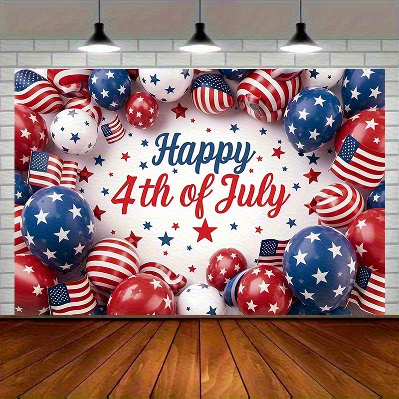 TEMU 1pc July 4th Celebration Party Banner- Patriotic American -spangled Pattern, Outdoor Decoration, Wall Surface, Photo Props, For Celebration& Bbq, Pattern, Suitable For Outdoor Use Fabric