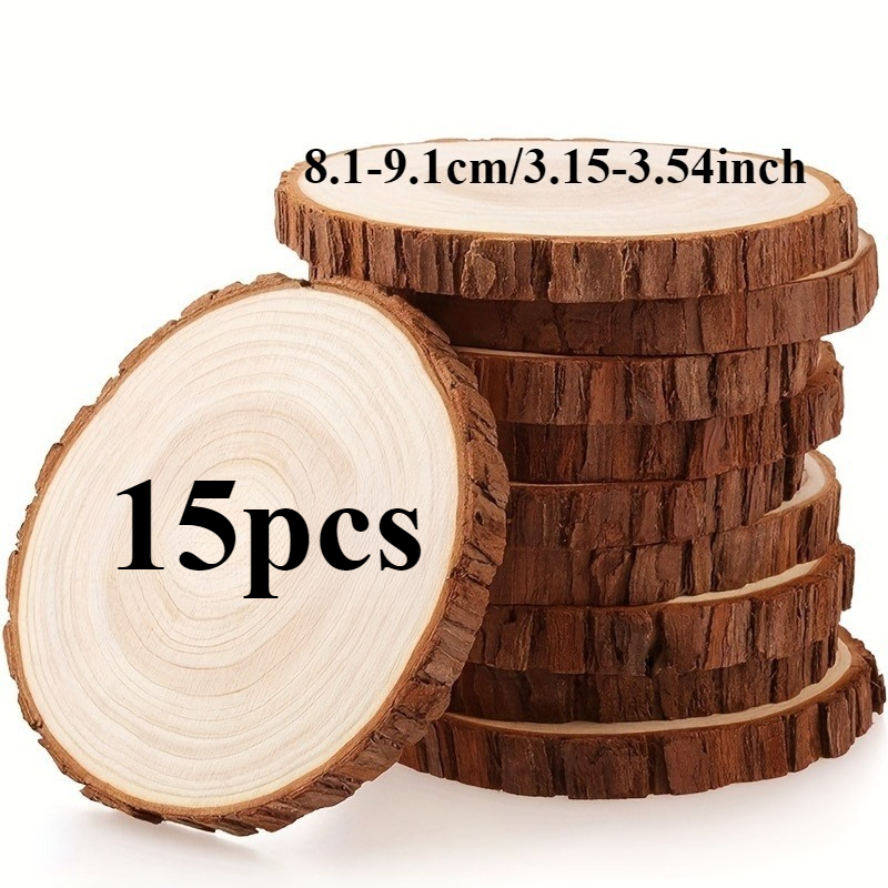 Image of 15pcs Round Wooden Blocks, Wood Chips, Craft Additions, Christmas Party, Wedding Decoration, Handcrafting Supplies