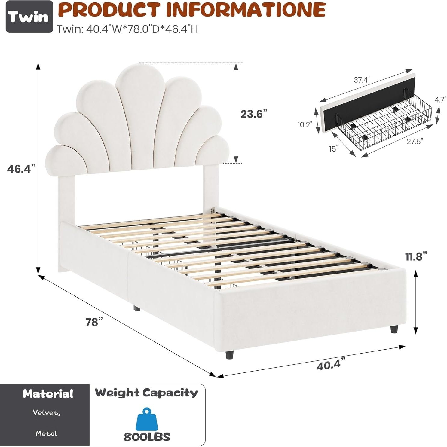 Twin Size Bed Frame for Bedroom - Platform Bed with Headboard, 2 Storage Drawers, Slat Support, No Box Spring Needed, Easy Assembly(Bed Frame Only)